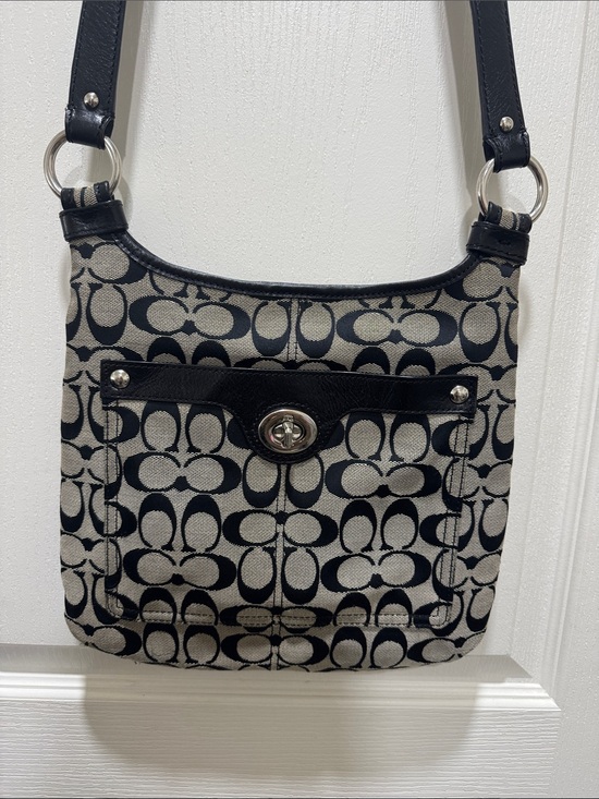 Coach Handbags - Coach Signature Jacquard Turnlock Shoulder Bag Black Cream Hobo Y2K